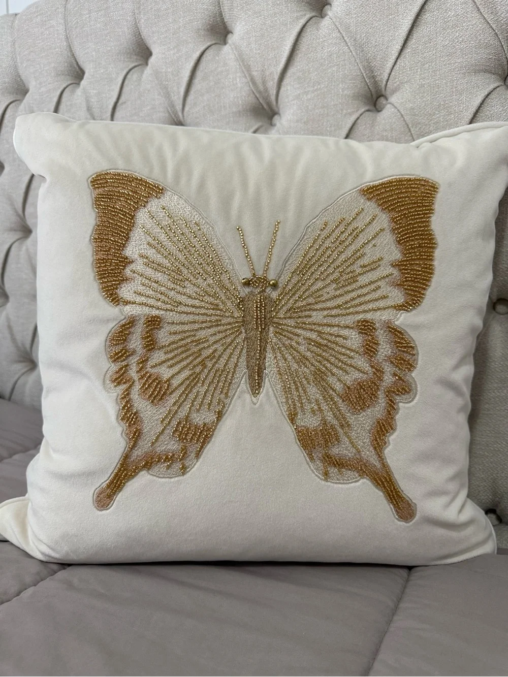 New Z Gallerie Bella Beaded butterfly pillow 20x20 ivory gold